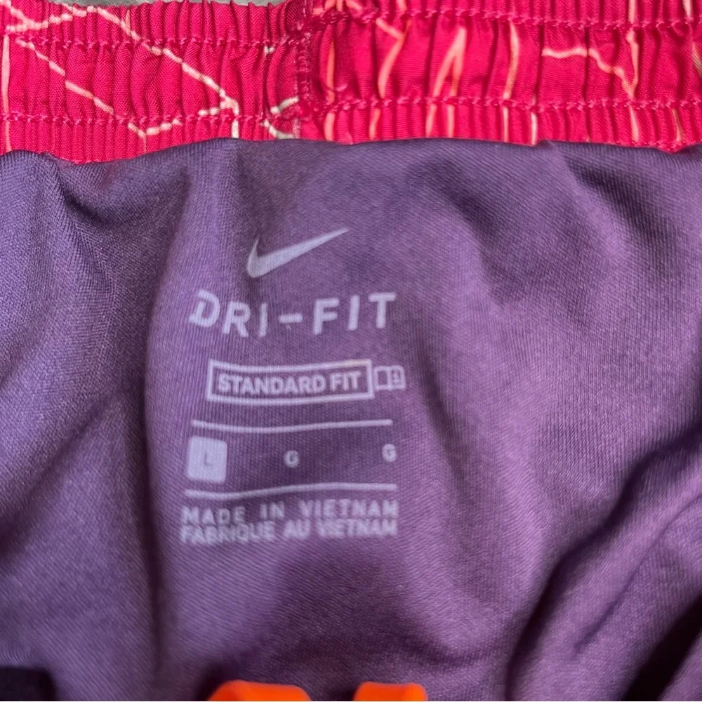 Nike Shorts Girls Large Dri Fit Athletic Pink Orange Checkmark Drawstring Waist